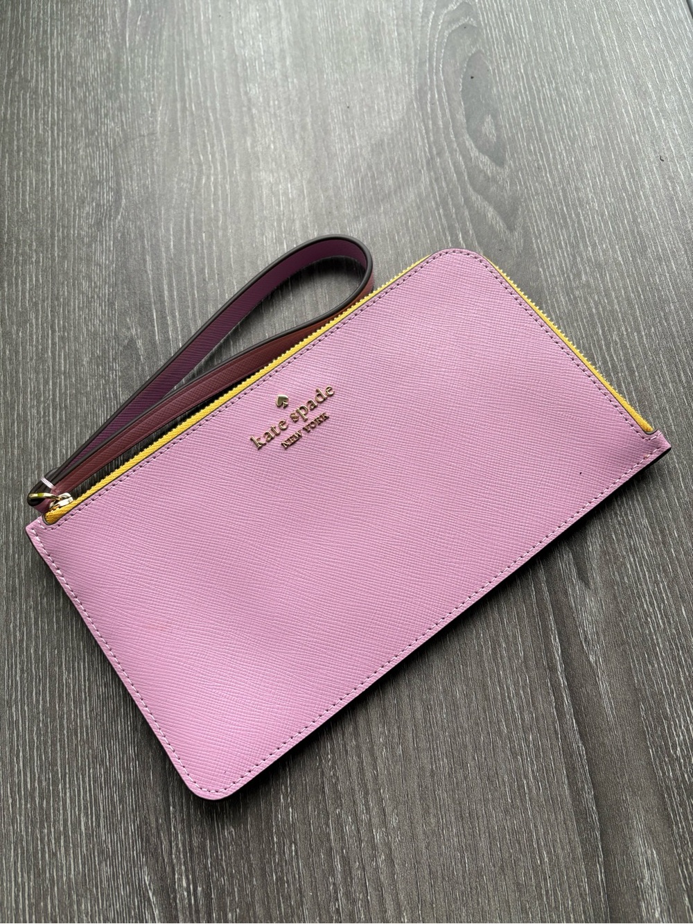 kate spade Pink and Yellow Leather Wristlet with Gold-Tone Zip